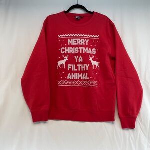 Merry Christmas Ya Filthy Animal Crewneck Sweater Freakin Tees Red Size Medium